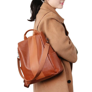 Female Vintage Travel Rucksack Backpack Classic Solid Color Pu Leather Backpack Women
