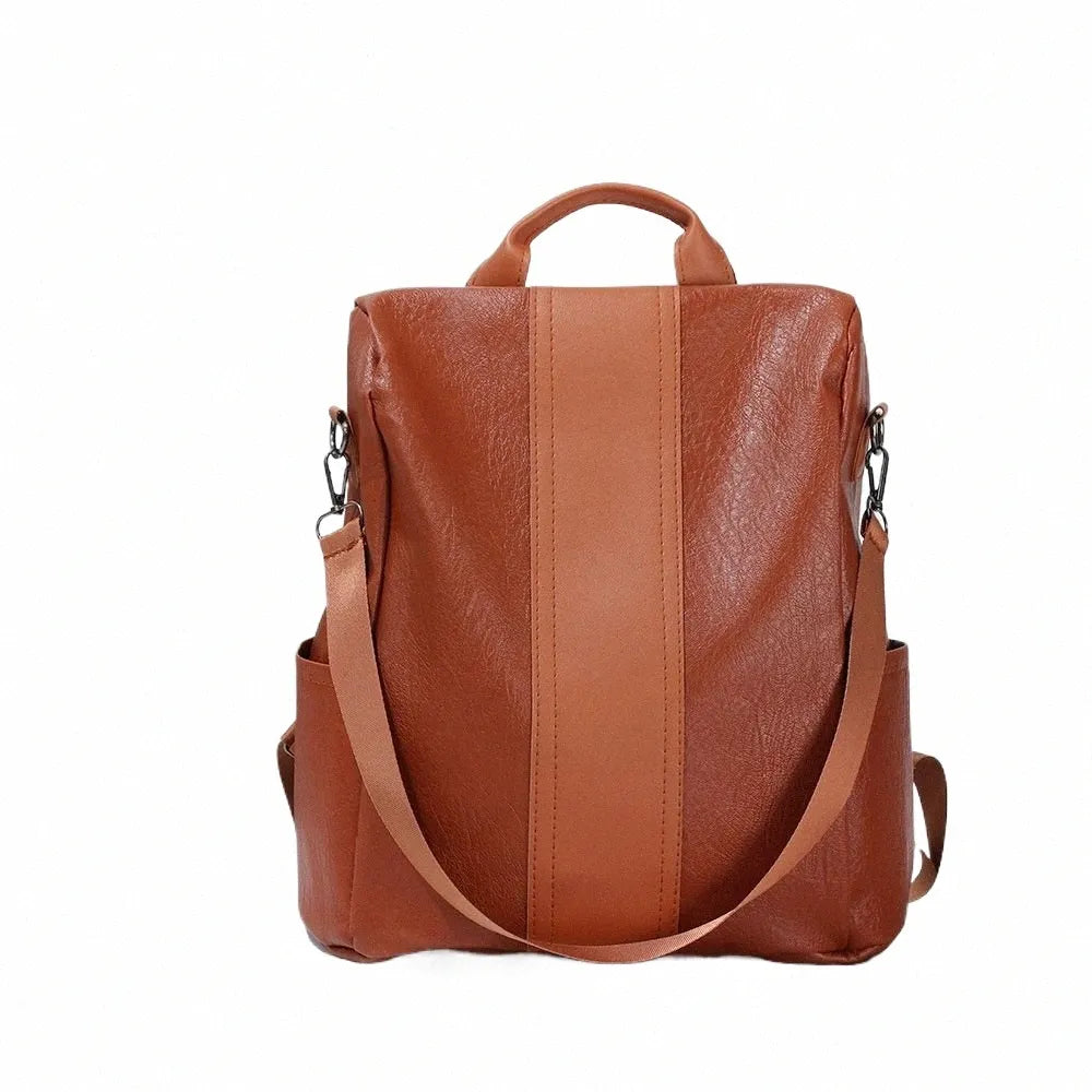 Female Vintage Travel Rucksack Backpack Classic Solid Color Pu Leather Backpack Women