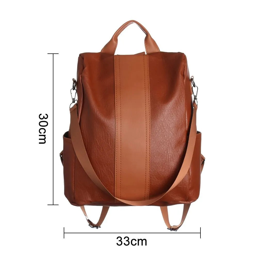 Female Vintage Travel Rucksack Backpack Classic Solid Color Pu Leather Backpack Women