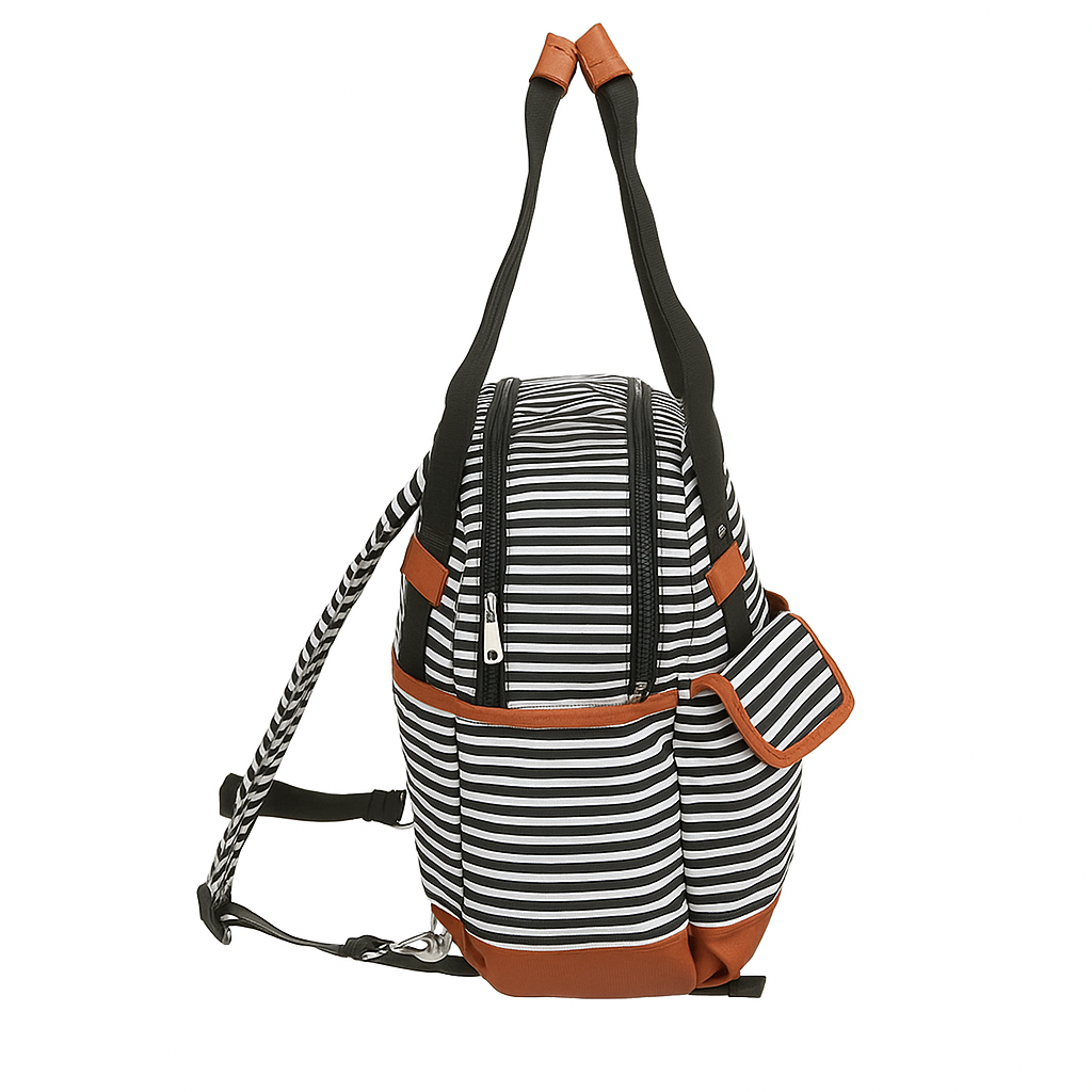 iPack Striped 12-Pocket Baby Diaper Tote Bag – Black & White