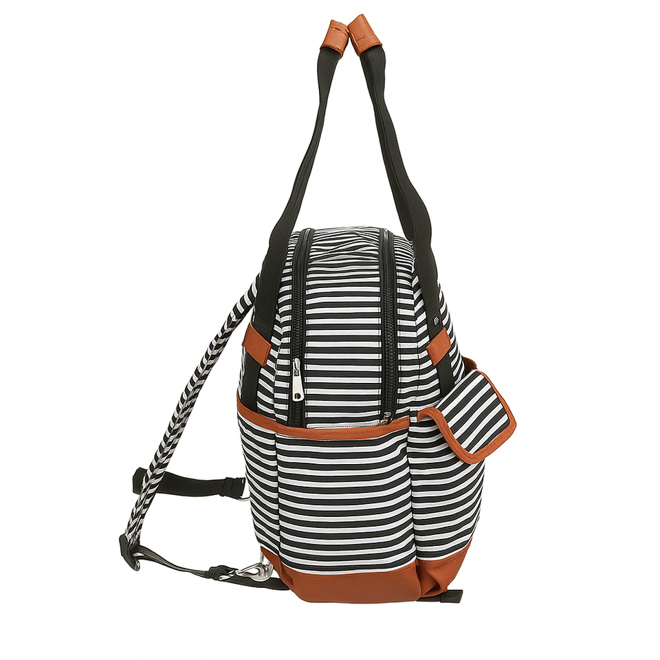 iPack Striped 12-Pocket Baby Diaper Tote Bag – Black & White