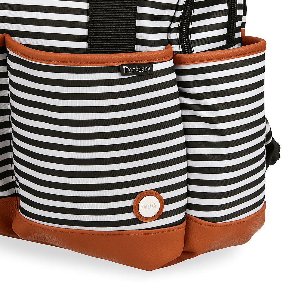 iPack Striped 12-Pocket Baby Diaper Tote Bag – Black & White