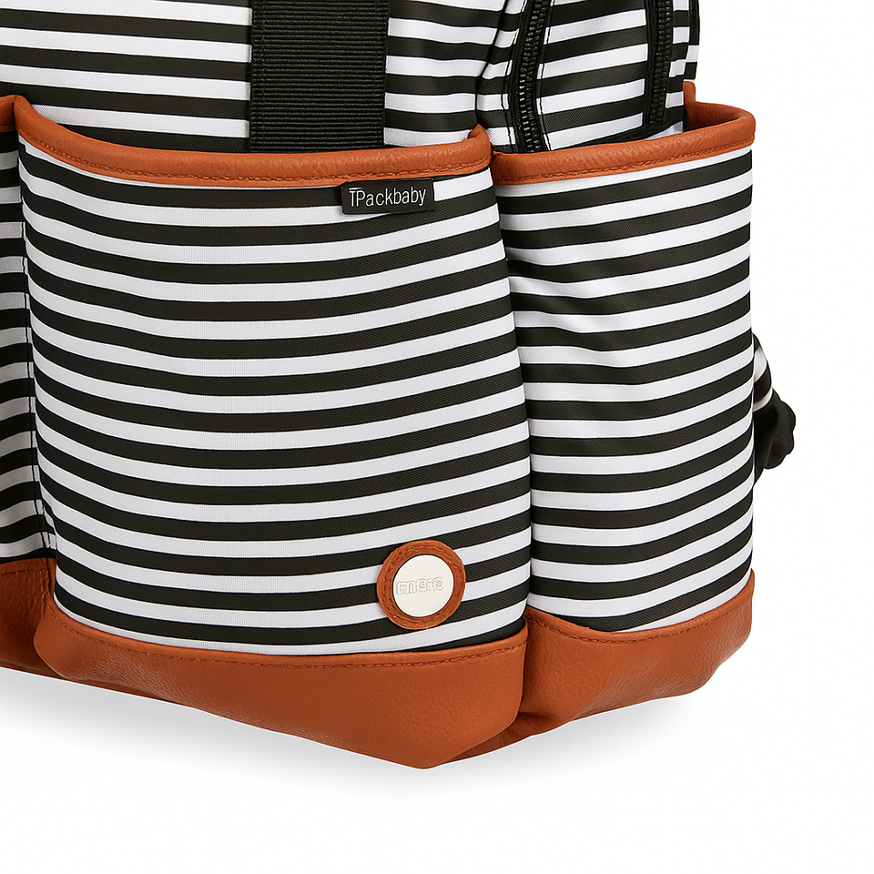 iPack Striped 12-Pocket Baby Diaper Tote Bag – Black & White