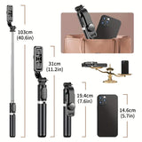 Wireless Cell Phone Selfie Stick Tripod, Bluetooth Remote Control, Phone Holder