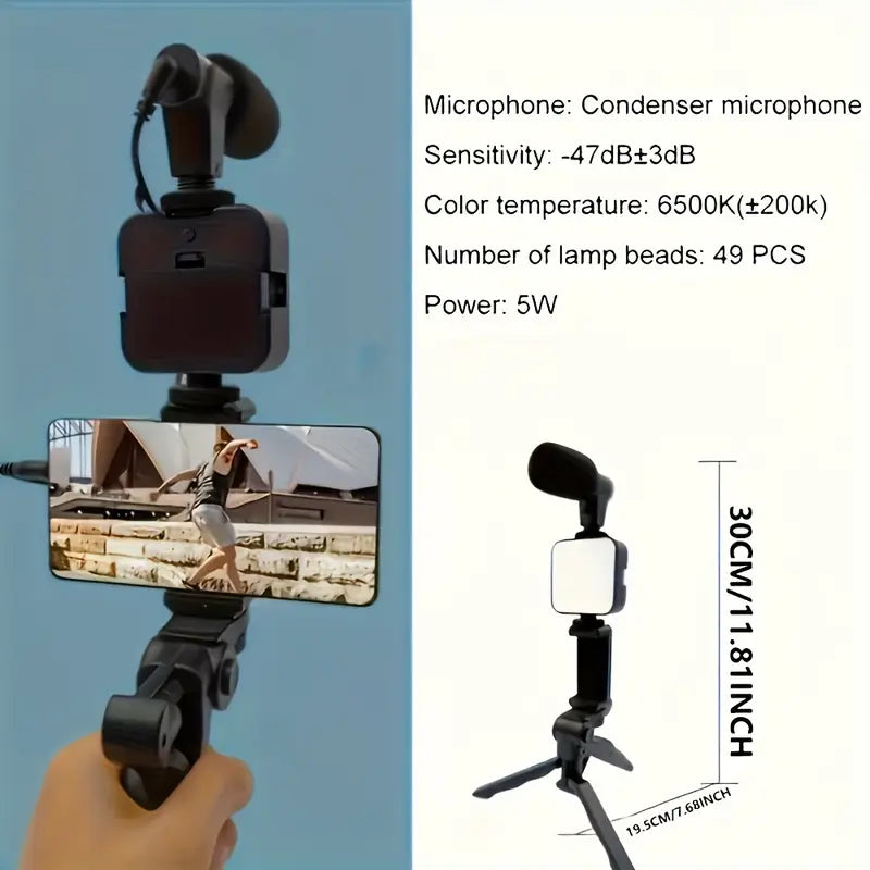 All-in-One Mobile Vlogging Kit with LED Light & Microphonec
